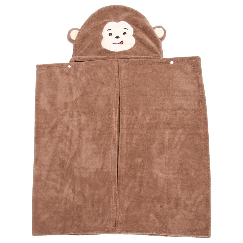 Tegneserie dyr baby hætte håndklæde sød hætte håndklæde pige dreng koral fleece hurtigtørrende spænde kappe håndklæde til børn børn bruser: Brun