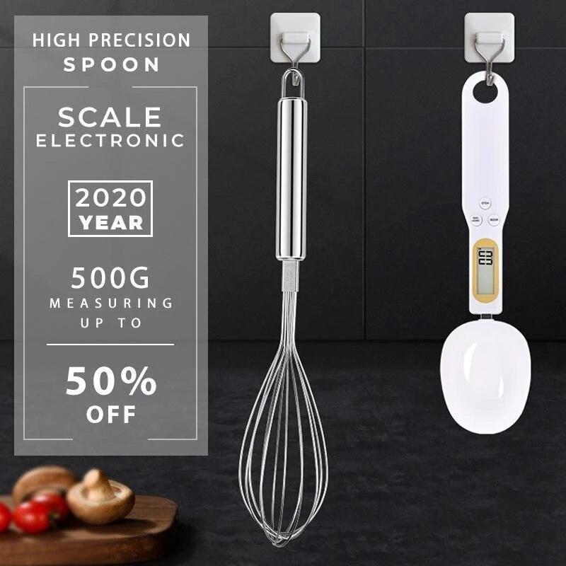 Báscula Digital de cuchara con pantalla LCD, balanza electrónica de cuchara de cocina de 500g/0,1g, con 3 cucharas de pesaje desmontables