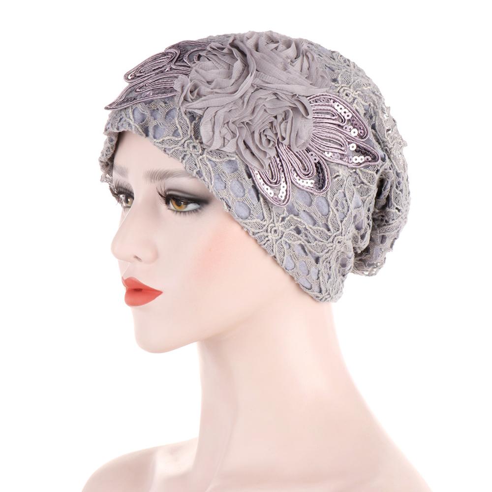 Women Flower Lace Bonnet Caps Muslim Underscarf Ladies Beanie Hat Hair Loss Chemo Cap Islamic Headwear Turbante Mujer: 2