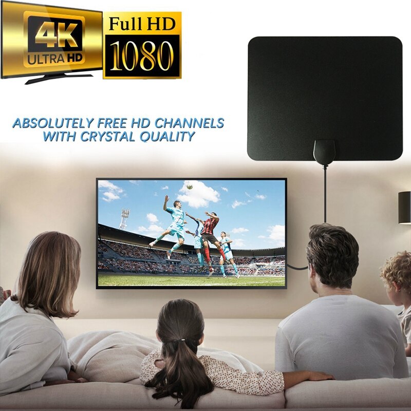 Digital TV Antenna Booster Active Indoor Aerial HD Flat TV Antenna Signal Amplifier,Black