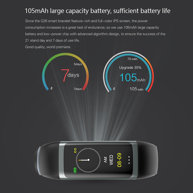 Teamyo G26 pulsera inteligente P67 a prueba de agua ritmo cardíaco presión arterial oxígeno pulsera de Fitness modo MULTI deporte pulsera inteligente