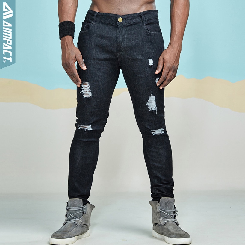 Aimpact Men's Jeans Slim Fit Ripped Jeans Hi-Street Distressed Denim Joggers Knee Holes Washed Destroyed Skinny Jeans AM5034