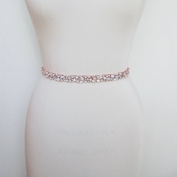 Jonnafe Delicate Rose Gold Bridal Belt and Sash Handmade Opal Crystal Wedding Dress Waistband Dress Belt Accessories