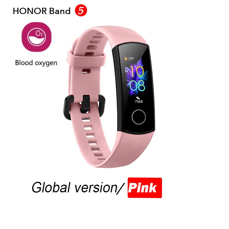 Honor band 5 wereldwijde versie smartband amoled hartslag fitness slaap zwemmen sport bloedzuurstofmeter: Roze alleen wereldwijd