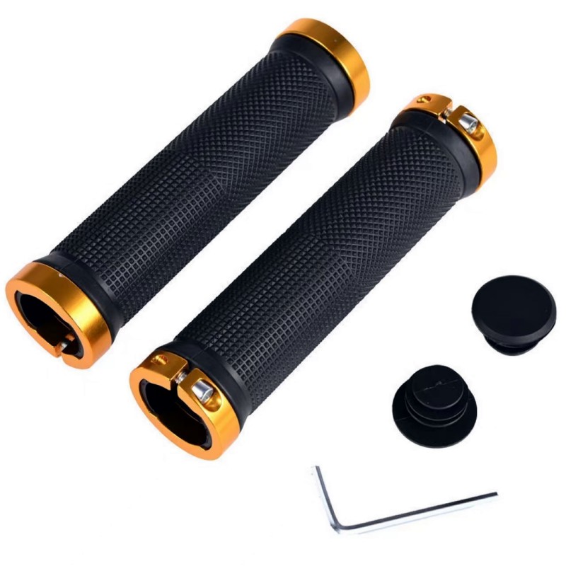 Puños de aleación de goma PE para bicicleta de montaña, puños de bloqueo Bilateral, empuñadura antideslizante, manga de manillar de ciclismo, accesorios de bicicleta BMX: YELLOW