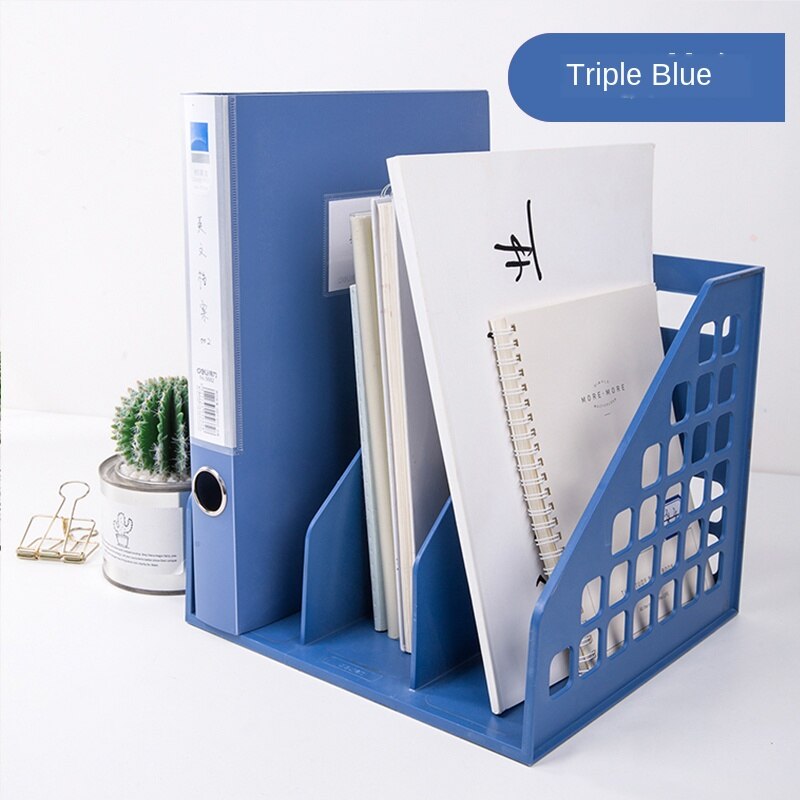 All-in-One File Box Triple Quadruple Documentation Storage Rack Desktop File Column Office Shelf Document Basket: Style 2 Blue