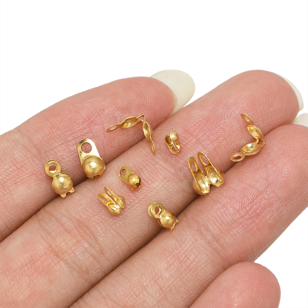 50–100 Stück Gold passend zu Edelstahl Kugelkette Calotte Crimps Perlen Verbinder Endverschlüsse für DIY Armbinde Halskette Herstellung