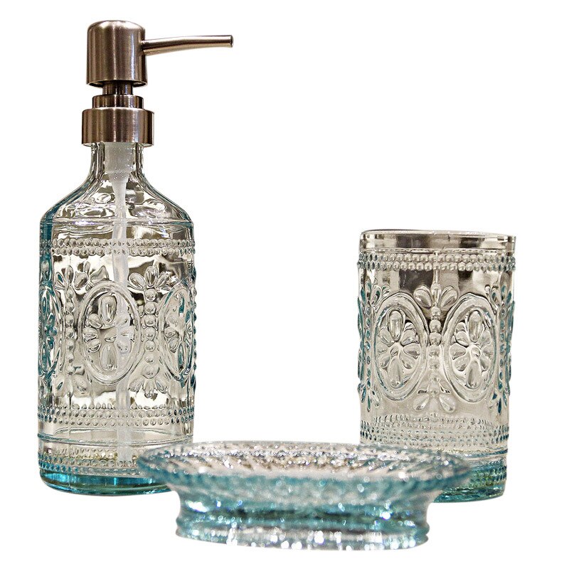 Blå glas bad flaske europæisk stil tryk fortynding shampoo vandflaske mund kop sæbe kasse