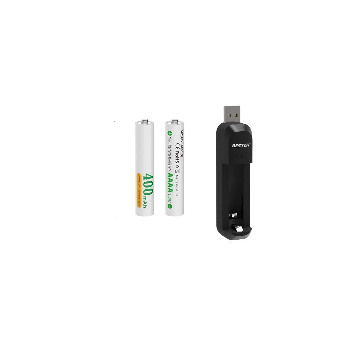 Cargador USB AAAA y batería AAAA recargable para baterías de bolígrafo de superficie, relojes despertadores, linternas: Negro