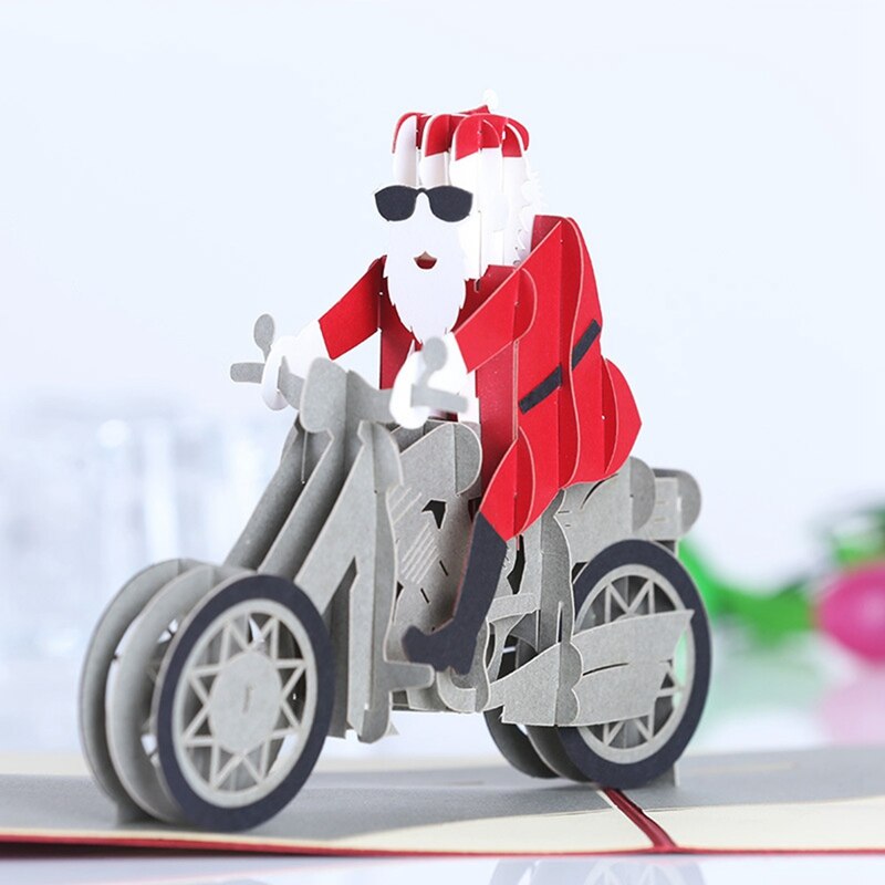Holle 3D Kerstman Met Motorfiets Wenskaart Kerst Decoratie Postcard Cardstock Craft