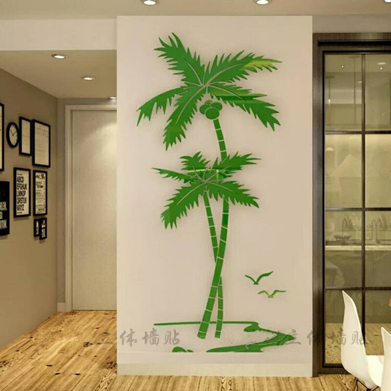 Coconut tree 3D acrylic wall stickers living room room decoration background wall decoration stickers: green / 40x90cm