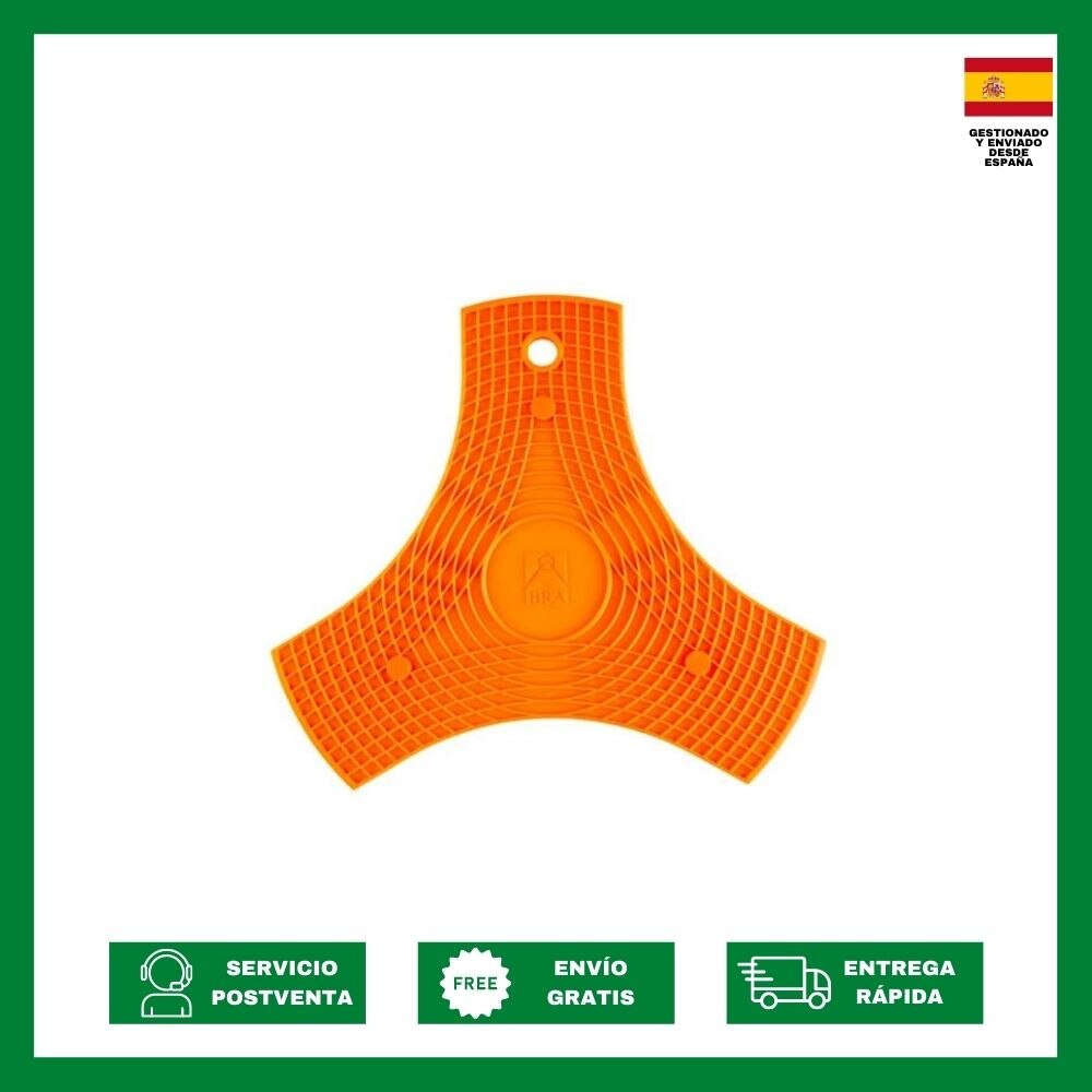 Multiusos 3 en 1 Bra Safe en Color Naranja. Protector de Sartenes, Salvamanteles imantado y Manopla de silicona con Imán.