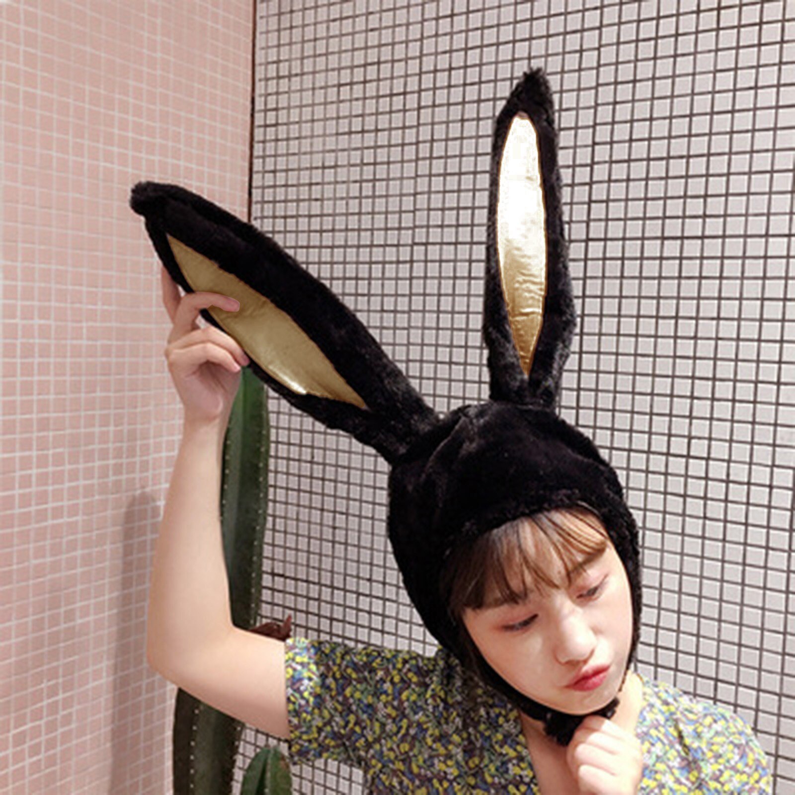 DAIGELO Women‘s Winter Bunny Ears Cartoon Hat Winter Warm Hedging Cap Plush Fun Bunny Ears Hood Lady Costume Hats Warm Soft Cozy