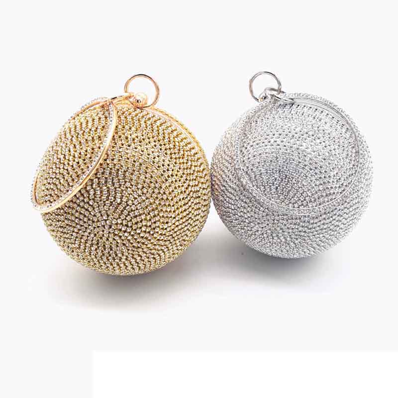 Women Beaded Crystal Party Evening Bag Bridal Wedding Round Ball Wrist Purse Bag For Women