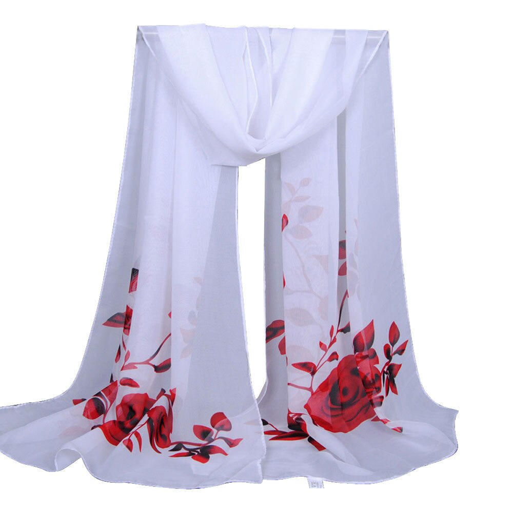 Chiffon Floral Print Scarves Silk Scarf Women's Long Soft Wrap Scarf Simulation Silk Shawl Beach Shawl Kerchief: Red