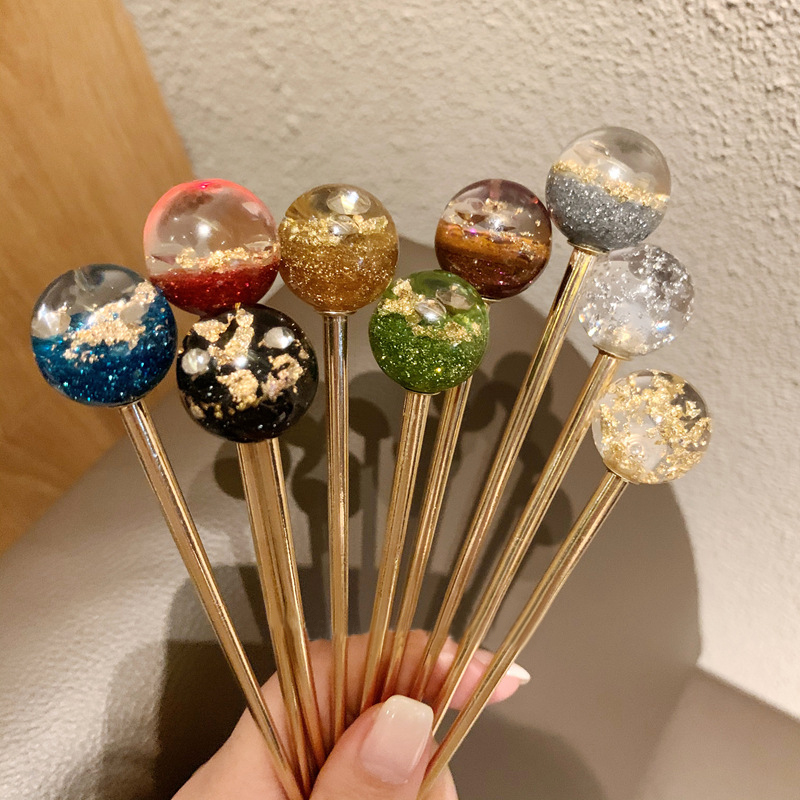 Horquilla de pelo de estilo japonés para mujer, horquillas de Metal hechas a mano de aluminio dorado con cielo estrellado, accesorios para el cabello,