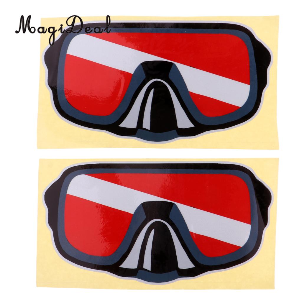 Pack 2 Large Reflective Skull, Diver Down, Fish Skeleton Sticker Decal for Scuba Diving, Snorkeling, Spearfishing, Freediving: Diving Goggles