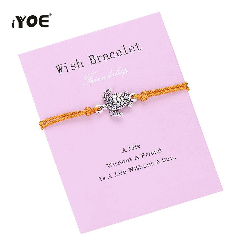 IYOE Friendship Sea Turtle Card Wish Charm Bracelet For Women Men Kids Vintage Animal Lucky Red String Bracelets Friends Lover