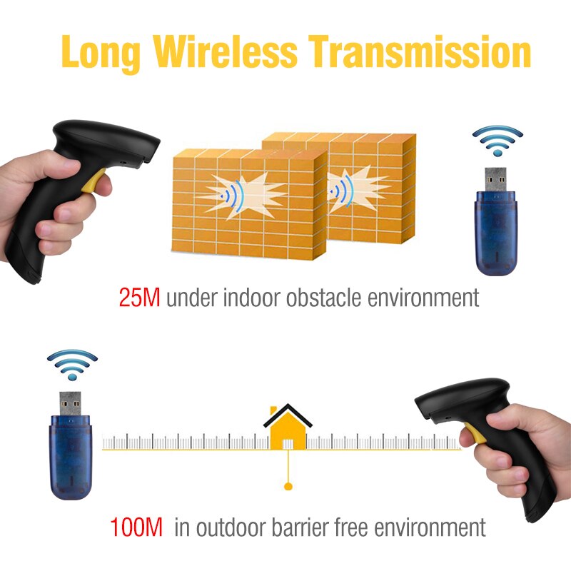 2D Wireless Barcode Scanner Handheld Tasche QR 2,4G Bar code Reader PDF417 für Inventar POS Terminal Supermarkt Lager