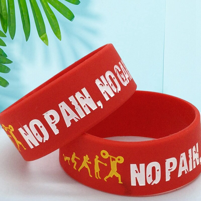 1Pcs Wide Band Motto Rubber Bracelets & Bangles Armband Everybody Fit No Pain No Gain Silicone Wristband