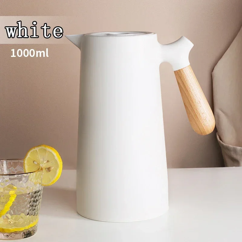 1l Grote Capaciteit Ketel Huishoudelijke Koffiepot Glazen Voering Warm Water Kan Fles Vacuüm Fles Thermos Nordic Thermische Isolatie: WHITE