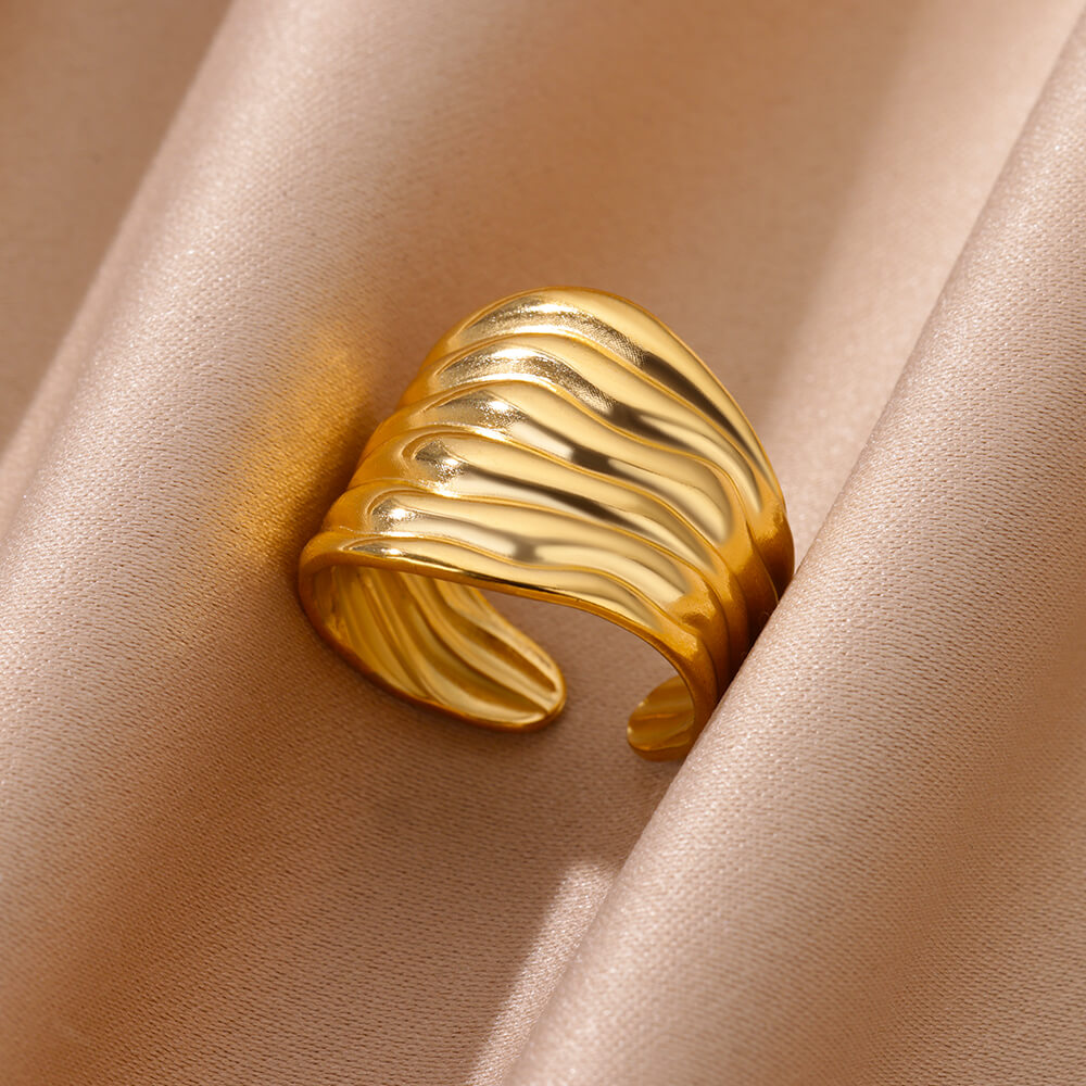 Anillos de apertura gruesos geométricos irregulares para mujer, anillo de boda de Color dorado de acero inoxidable, joyería estética de , de: Verde
