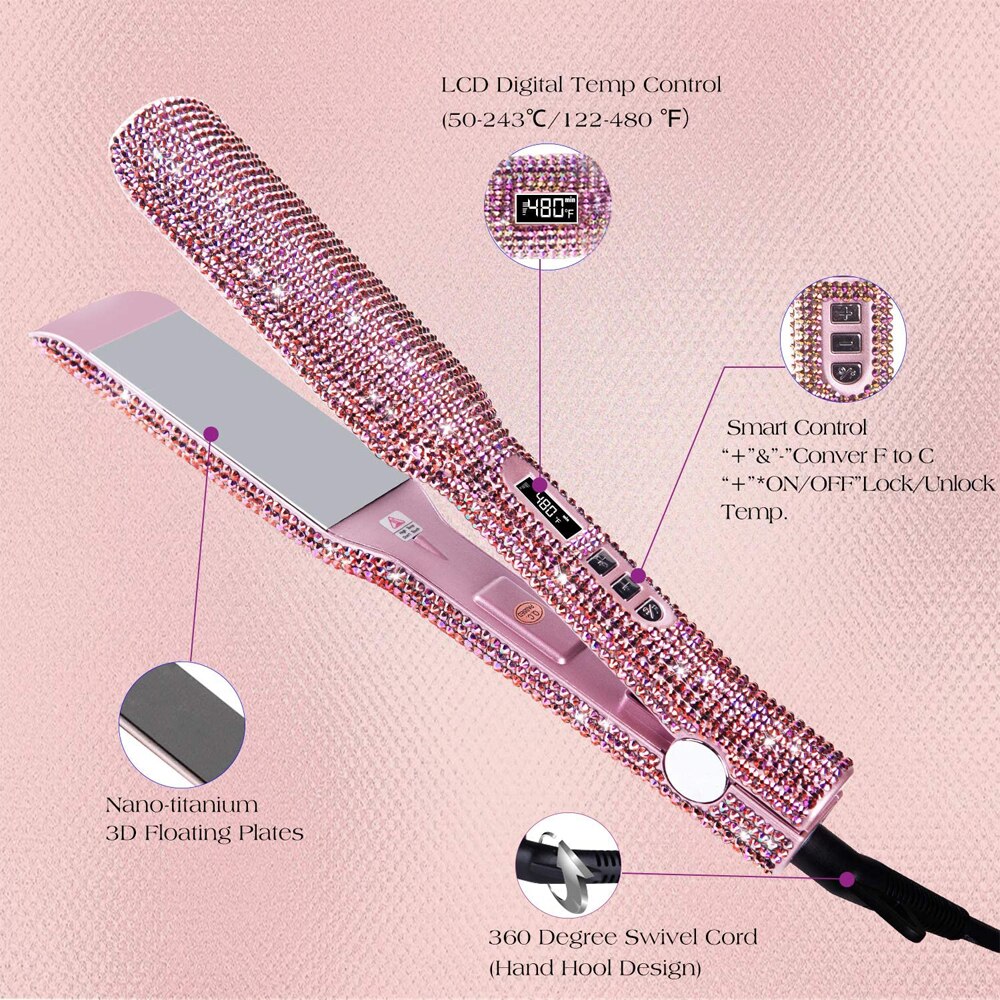 Alisador de pelo MCH, plancha plana ostentosa de 2 pulgadas, nanotitanio, alisado instantáneo de calor, peinado rápido de 480 ℉