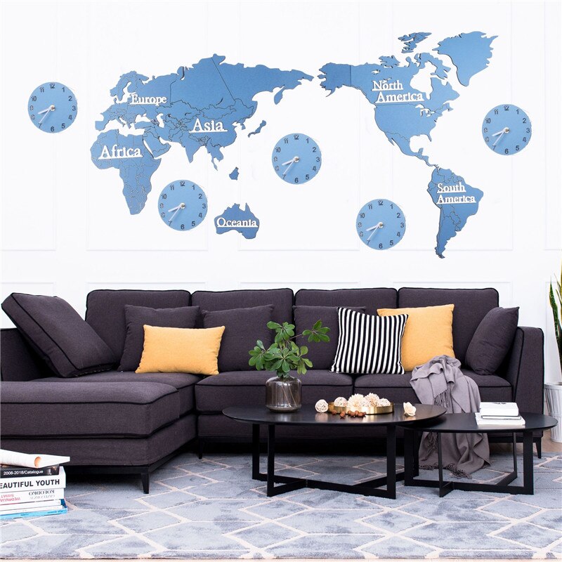 Relojes de pared con Mapa Mundial grande, Relojes de pared con moderno, reloj acrílico Ultra silencioso, con brillo Digital en la oscuridad,