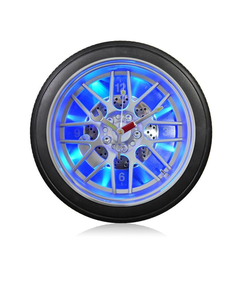 Creatieve autoband led verlichting wandklok 10-inch ronde plastic ornamenten Huishoudelijke quartz wandklok bar thema opknoping klok