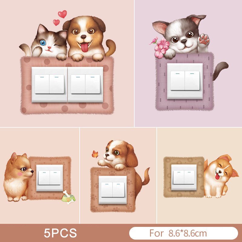 5 Pcs Cartoon Cute Switch Sticker Wall Switch Protective Cover Simple Socket Decoration K9Store: paradise