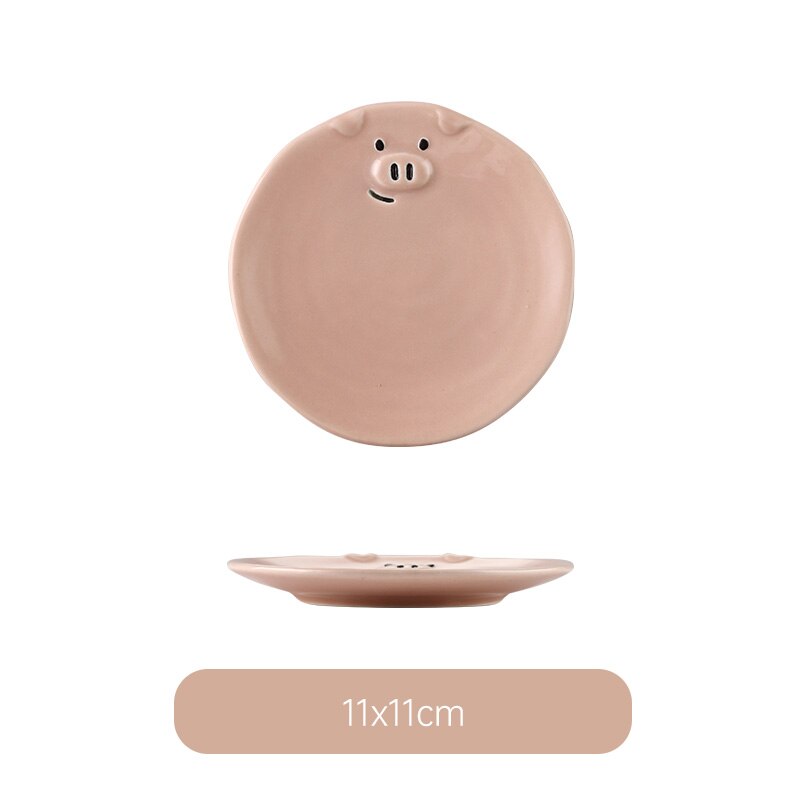 Juego de vajilla de porcelana con dibujos animados para el hogar, conjunto de cerámica con cuenco rosa encantador, plato de desayuno con personalidad creativa: I 2pcs