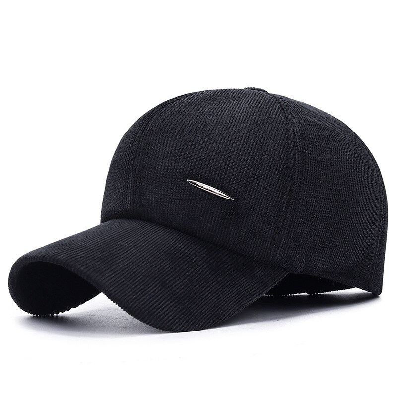 Mannen Corduroy Baseball Cap Met Oorkleppen Mannelijke Herfst Winter Warm Winddicht Gehoorbescherming Hoed Bone Kpop Verstelbare L26: Black