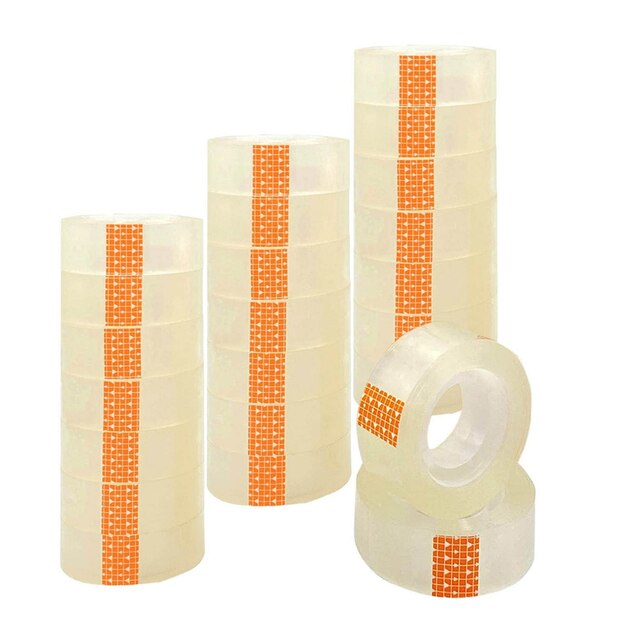 KROWN - Cinta Adhesiva ` Celo ´ Transparente 12 / 24 / 48 Uds. Para escuela, Cinta de Celofan, Suministros de Oficina, Cintas Papelería, Fixo, Pack Ahorro / 18mm x 35m: Pack de 24 Rollos
