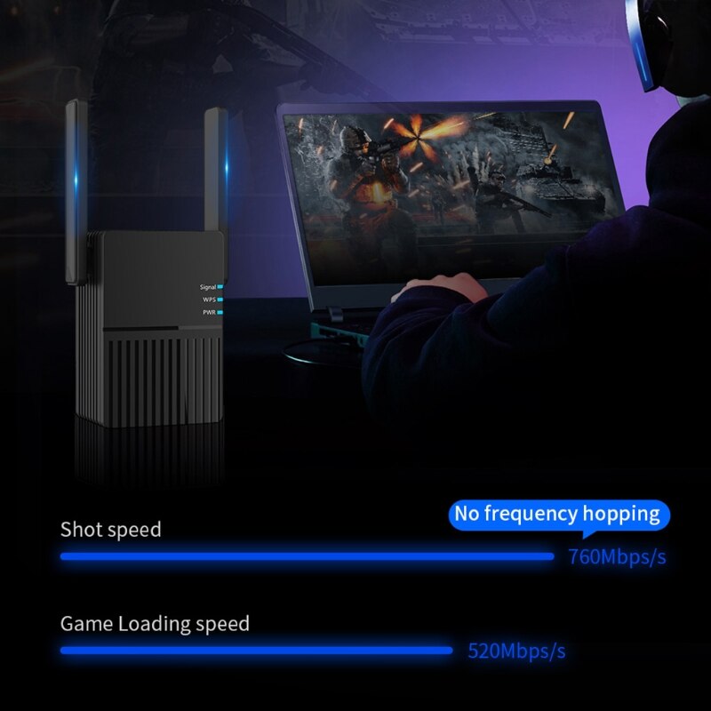 Easy Setup WiFi Repeater WiFi Booster Signal Extender Wireless Internet Amplifier Black 1200M WiFi Extender