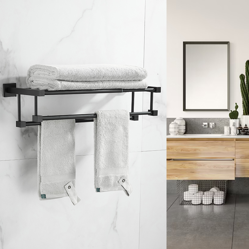 Bathroom Retractable Bath Towel Rack Black, Gold Multifunctional Bathroom Drying Towel Hanging Rod Brush Nickel Stainless Steel