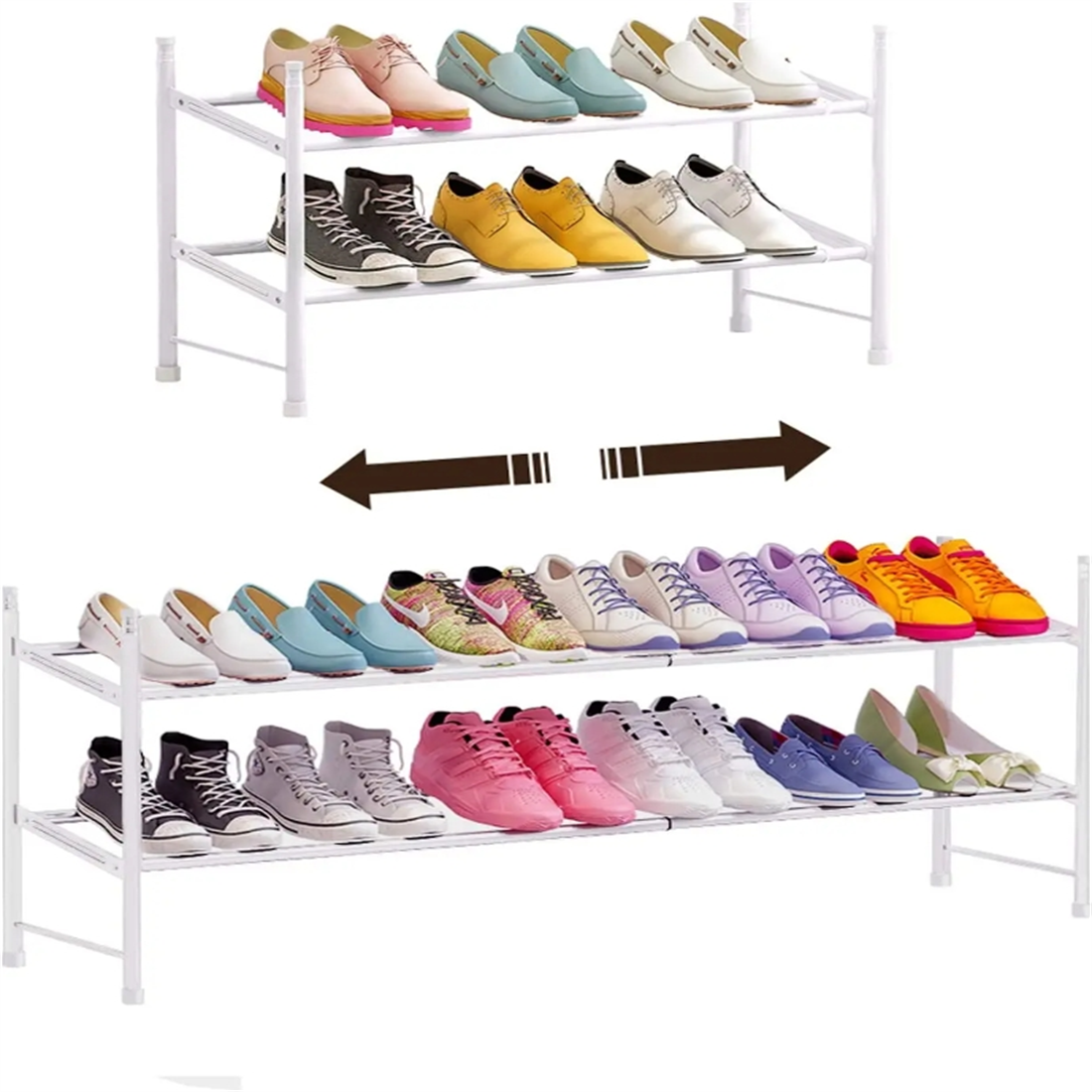 Zapatero apilable, estante de Metal de hierro expandible y ajustable, organizador de zapatos, organizador de zapatos para dormitorio, sala de estar: Color blanco