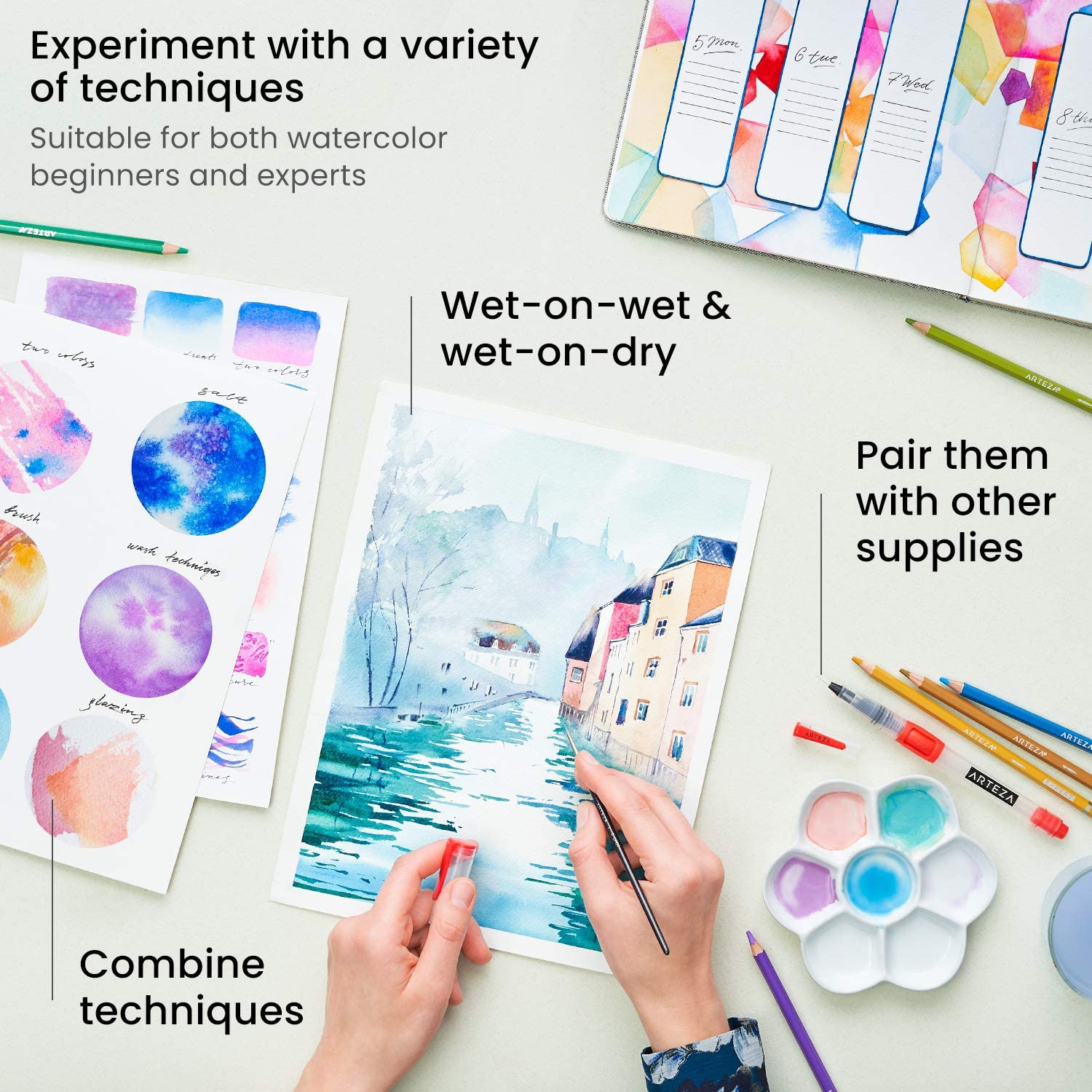 SeamiArt-Juego de acuarelas lavables para niños, pinturas de acuarelas en 12 colores, juego de acuarela sólido, paquete Simple para pintar