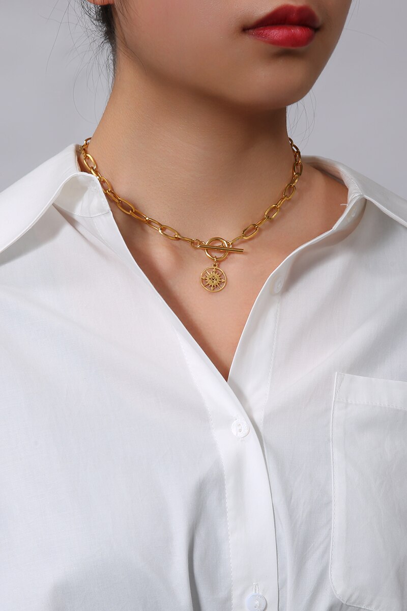 Collana bussola collana in acciaio inossidabile per donna collana con ciondolo bussola in metallo attiva/disattiva gioielli moda girocollo