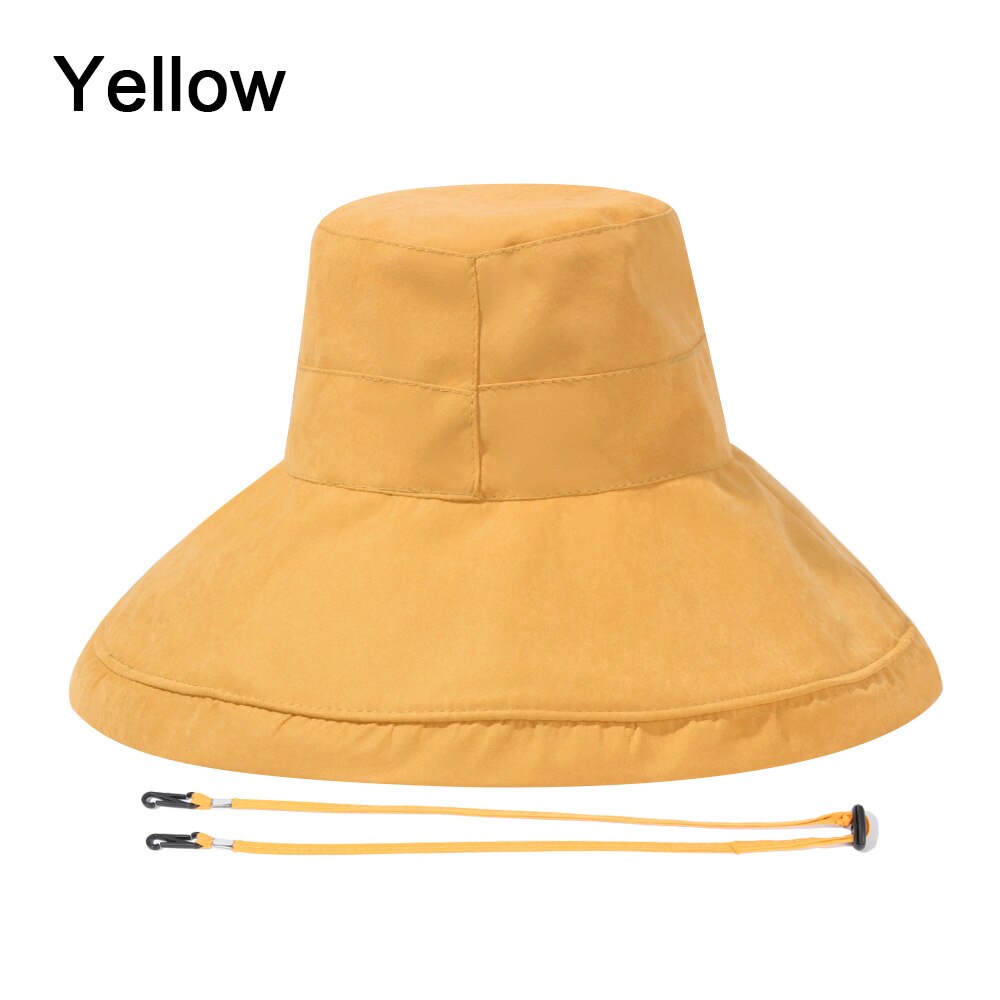 Women Bucket Hat Foldable Portable Outdoor Anti-UV Beach Sun Hat Big Visors With Windproof Rope Spring Summer Fisherman Cap: yellow