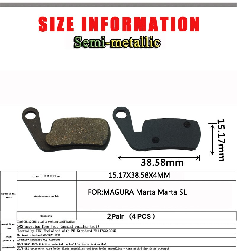2 paar MTB mountainbike Radfahren Fahrrad Rabatt Bremsbelag Für MAGURA Marta SL halb-metallisch Zubehör