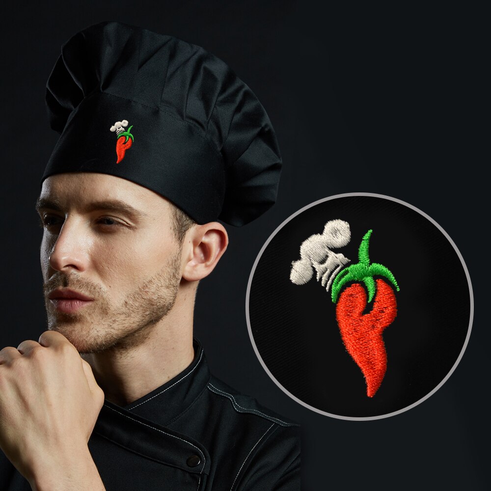 Chapeau de Chef brodé tête de mort, noir réglable pour hommes et femmes, casquette de cuisine pour adultes, Grill, boulanger, uniforme de travail pour BBQ, haut en maille: 6