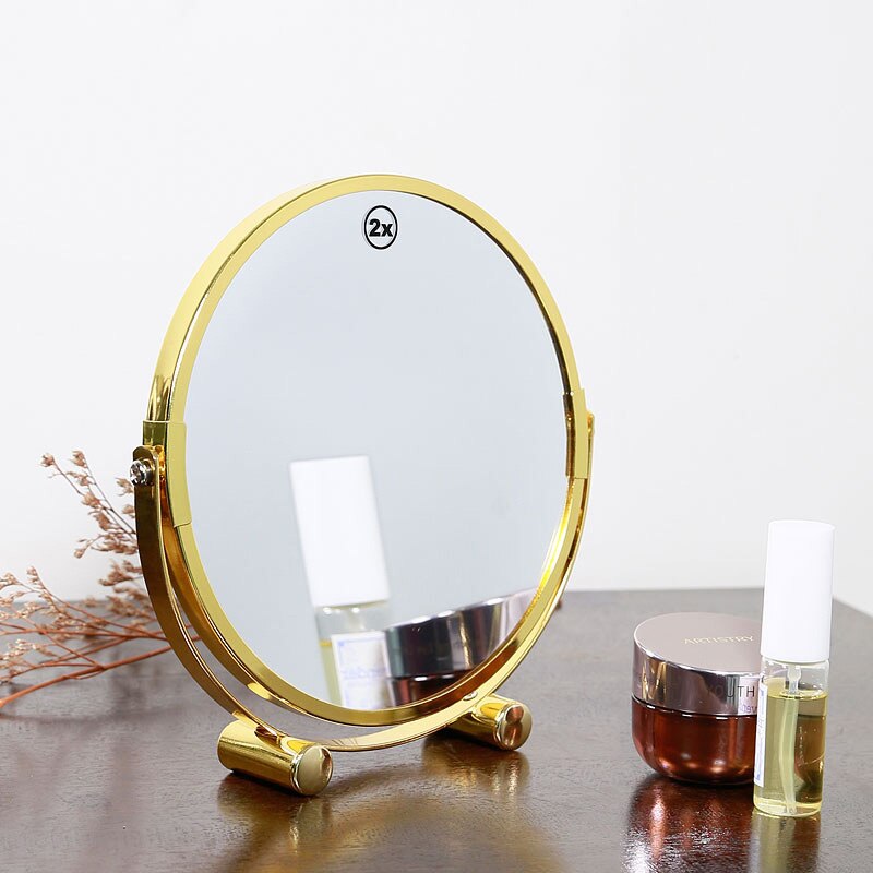 2x/3x Magnification Round Rose Gold Makeup Mirror Desktop Makeup Mirror Bedroom Bathroom Studio Beauty Mirror: 2X metal