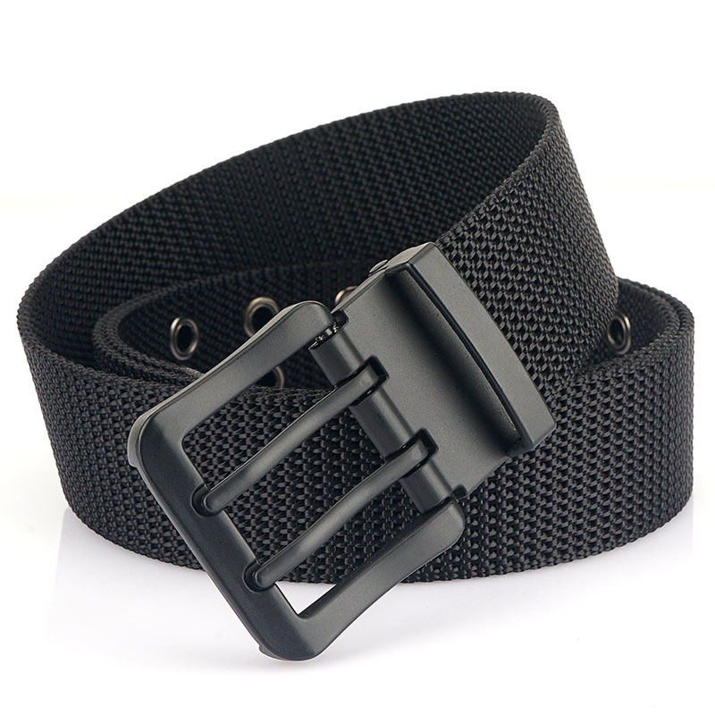 MEDYLA Classic Canvas Belt Men Metal Double Pin Buckle Casual Strap Belt for Men Strap MN3008