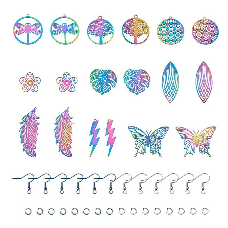 36 stücke Bunte Filigrane Pvc-h-streifen Schreiner Anhänger Ohrring Haken Jump Ringe Multi-farbe für Schmuck, Die DIY Ohrring Zubehör: Default Title