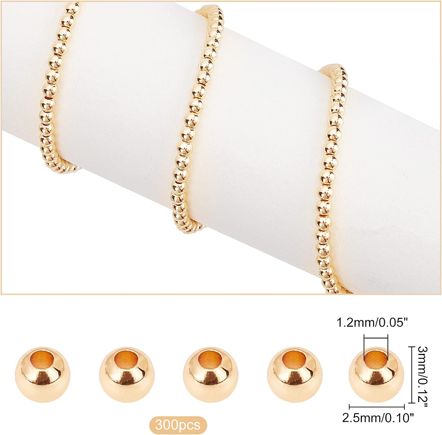 180 stk. 18k forgyldte perler , 3mm 4mm 6mm armbåndsperler glatte metalafstandsperler sømløse guldkugle messing små perler: Lyserød