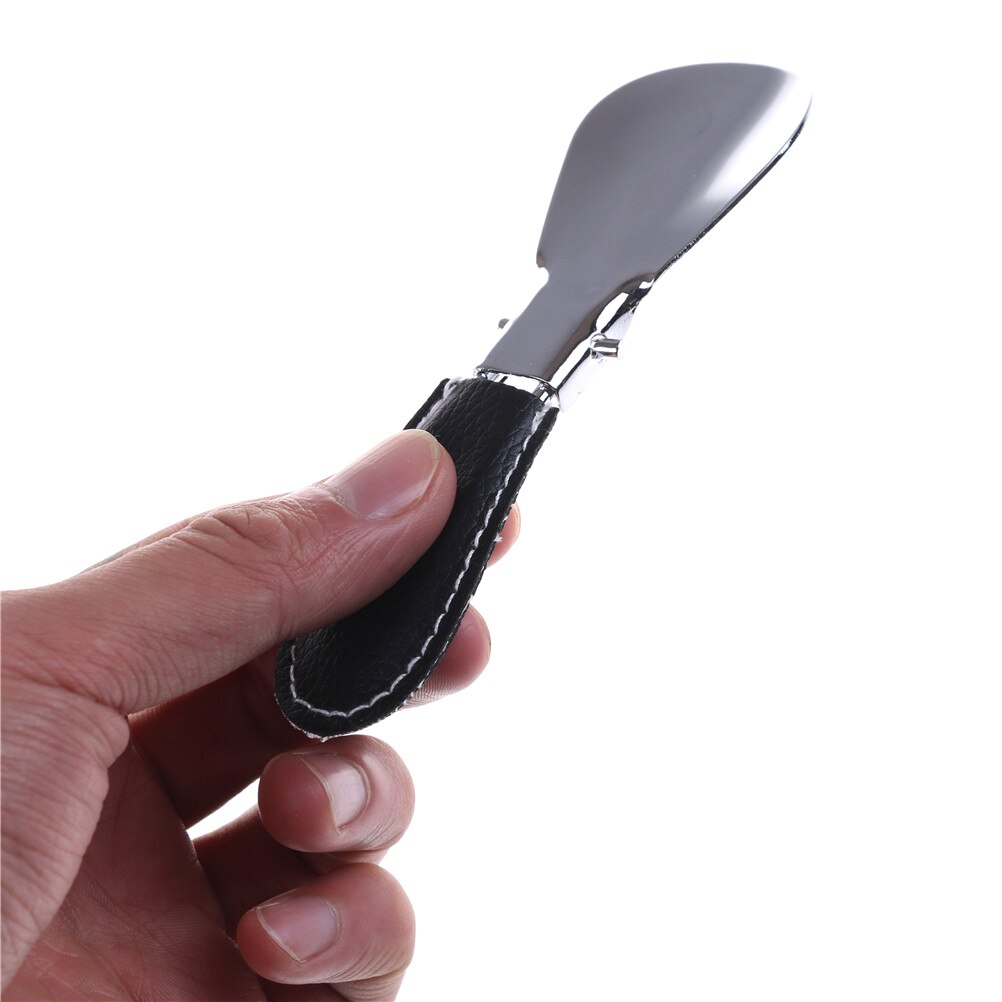 Durable Shoehorn Stainless Steel Foldable PU Leather Handle Easy to Carry For Men Women Shoes 12*3.5cm