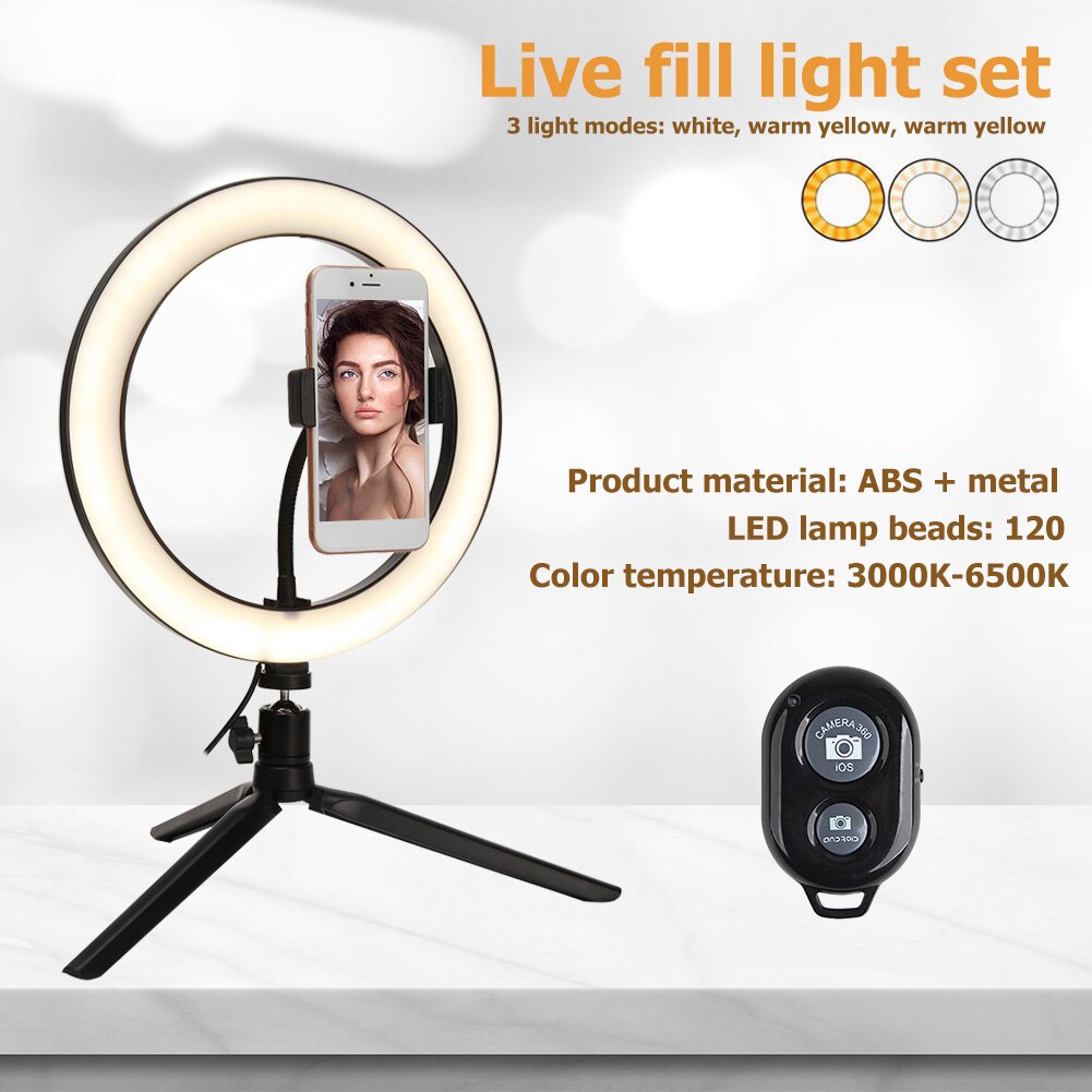 Desktop 10 inch Selfie Ring Lamp Led Ring Light Selfie Phone Video Photography Makeup Lighting Phone Holder with Remote for Live