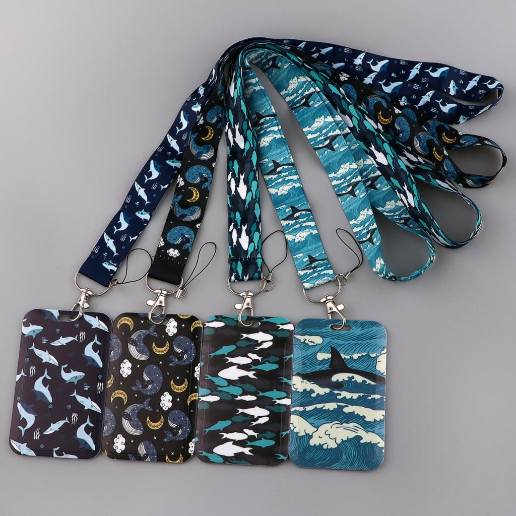 YQ973 Whales Key Lanyard Phone Strap Keychain Lariat Phone Rope Shark Animals Key Cord ID Credit Card Badge Holder