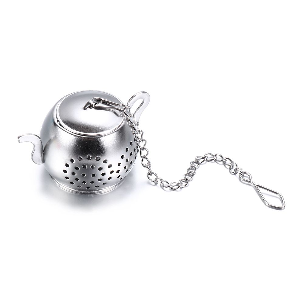 Infuseur à thé en forme de théière Durable, en acier inoxydable, avec chaîne, filtre à herbes et épices, diffuseur, Gadget de cuisine: silver