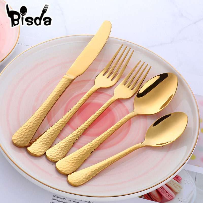 Ylelliset kultaiset aterimet 5 kpl kultaiset aterimet värikäs aterimesetti ruostumattomasta teräksestä musta aterinsetti veitsihaarukkasetti länsimaiset astiat